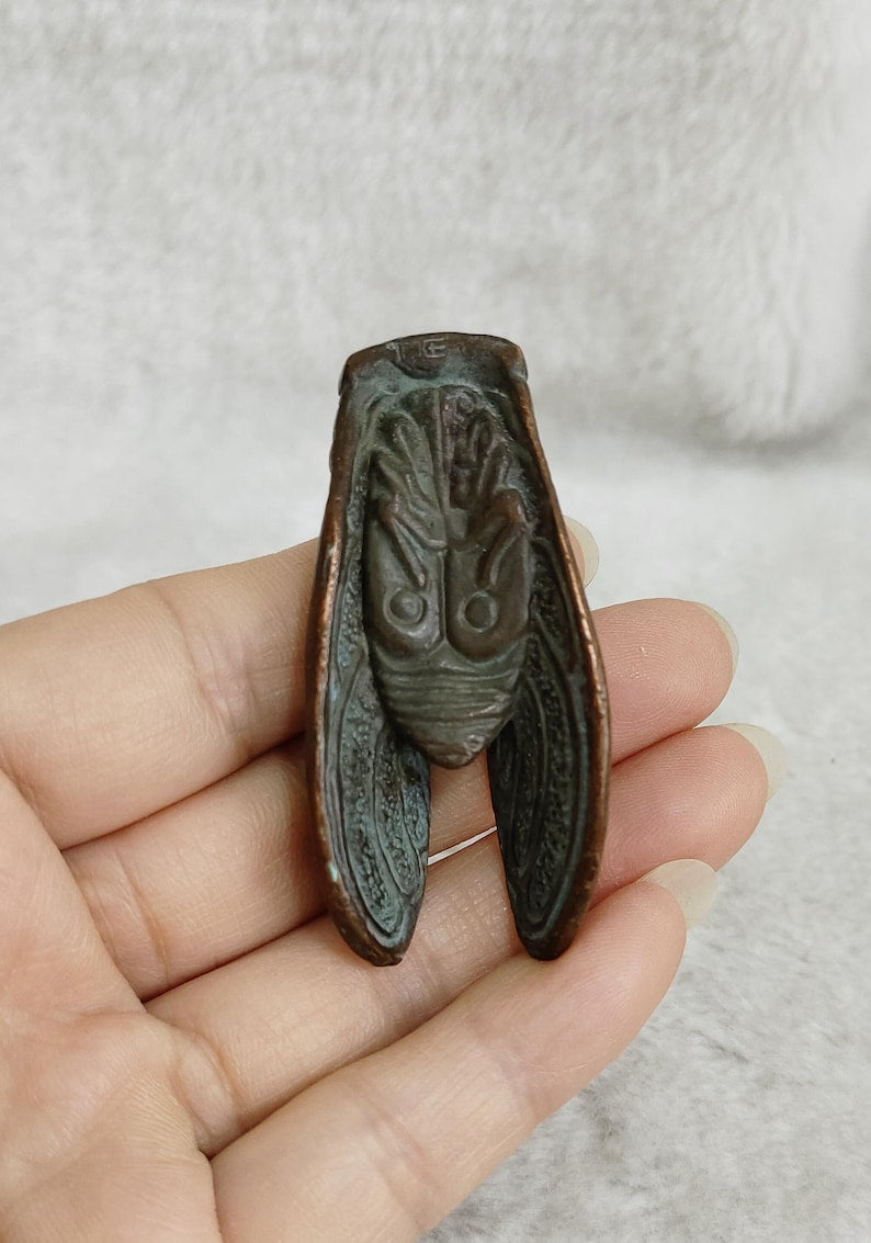 Vintage Bronze Handmade Cicada Statue – Tea Pet Statue – Gift for Collectors