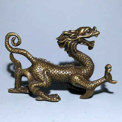 Old Vintage Solid Brass Handwork Collectible Dragon Ornament Statue