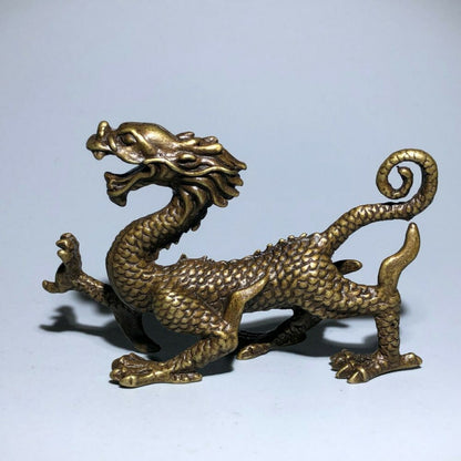Old Vintage Solid Brass Handwork Collectible Dragon Ornament Statue