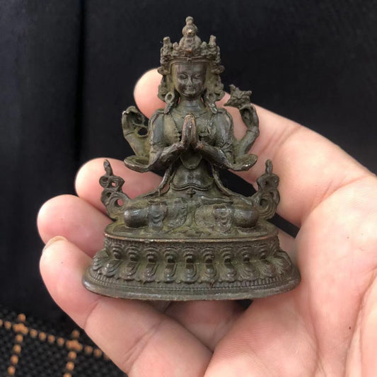 Collect Copper Ornaments Handicrafts Four Arm Guanyin Statue Ornaments